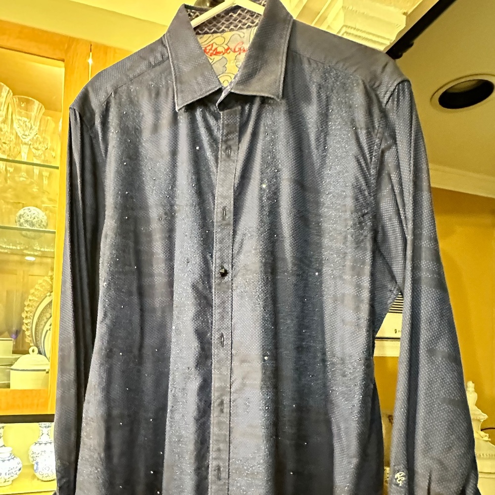 Robert Graham Limited Edition X-Large L/S Rhinestone Winter Dark Blue